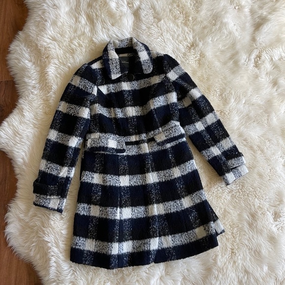 Modcloth Blue Plaid Pea Coat Wool Button Front XS - Picture 4 of 9